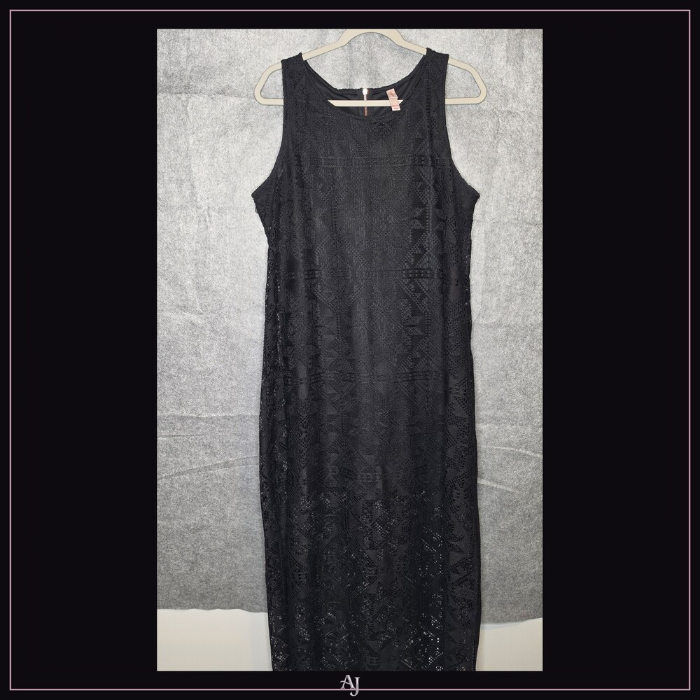 Xhilaration Black Lace Dress 2X Sleeveless Geometric Pattern Rose Gold Zipper